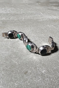 MADE IN MEXICO 925 SILVER BRACELET W/ONYX&MALACHITE  [SIZE: ONE SIZE USED]