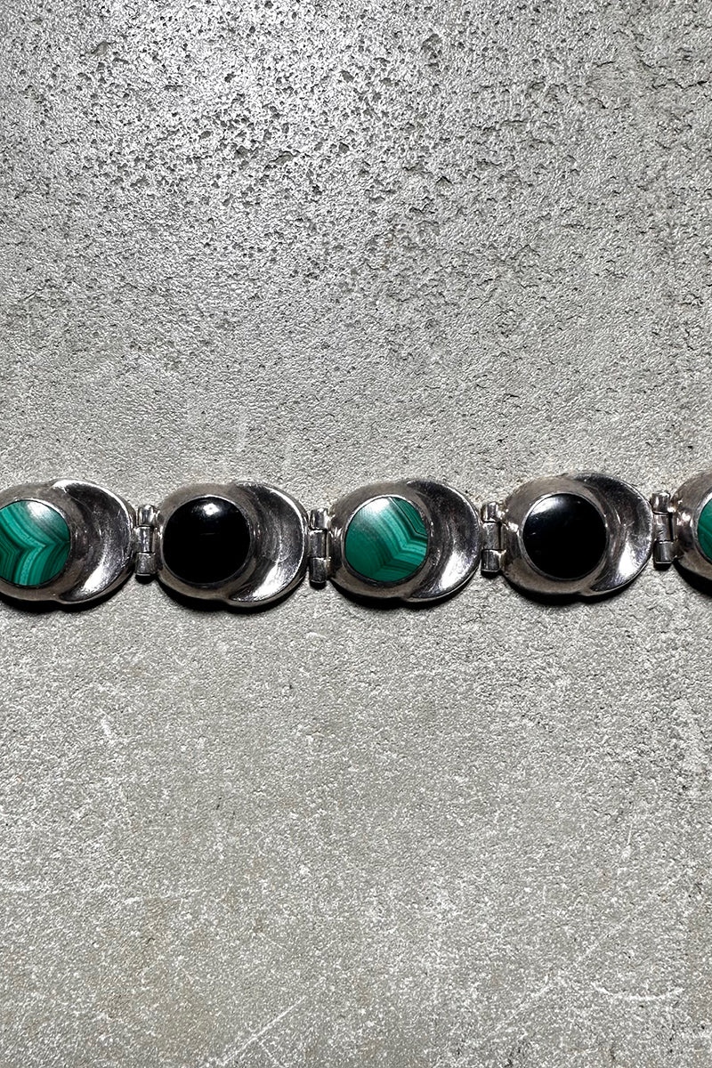 MADE IN MEXICO 925 SILVER BRACELET W/ONYX&MALACHITE [SIZE: ONE SIZE USED]