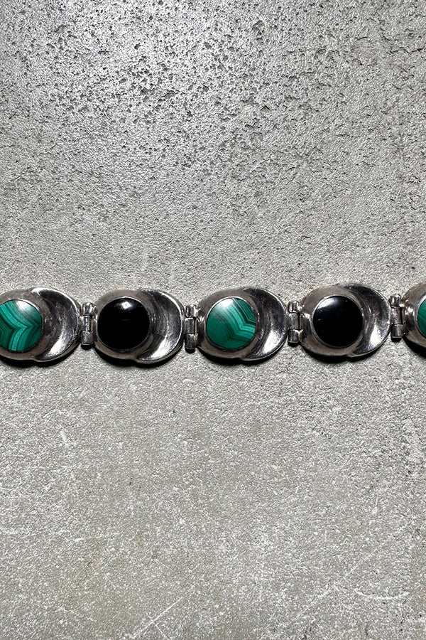 MADE IN MEXICO 925 SILVER BRACELET W/ONYX&MALACHITE [SIZE: ONE SIZE USED]