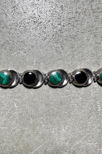 MADE IN MEXICO 925 SILVER BRACELET W/ONYX&MALACHITE  [SIZE: ONE SIZE USED]