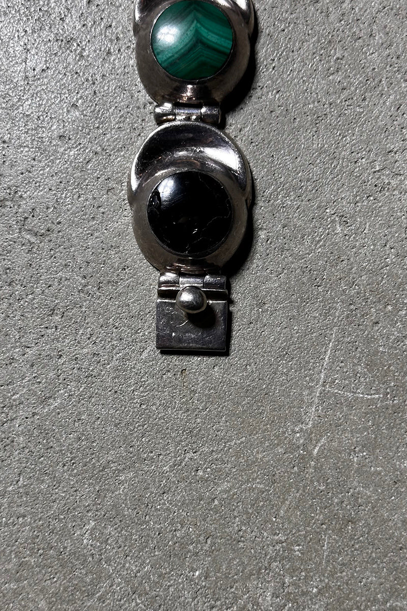 MADE IN MEXICO 925 SILVER BRACELET W/ONYX&MALACHITE [SIZE: ONE SIZE USED]