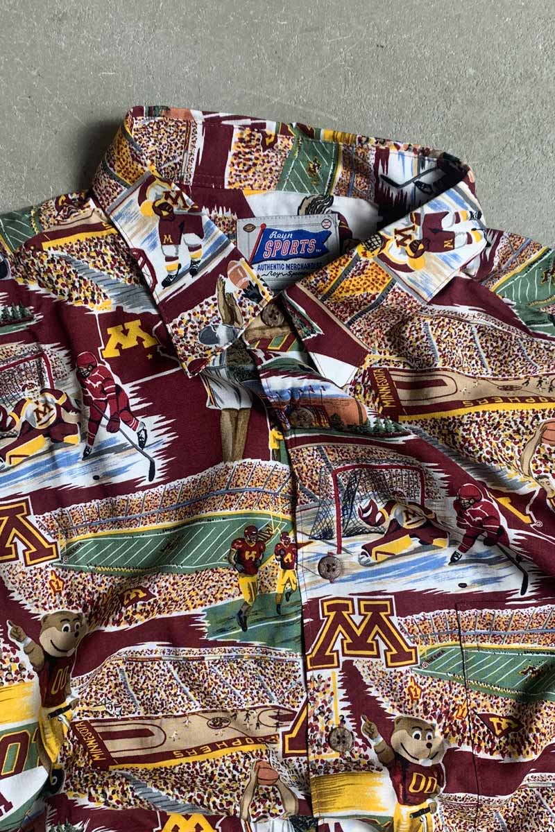 S/S MINNESOTA UNIVERSITY DESIGN RAYON HAWAIIAN SHIRT / BURGUNDY [SIZE: L USED]