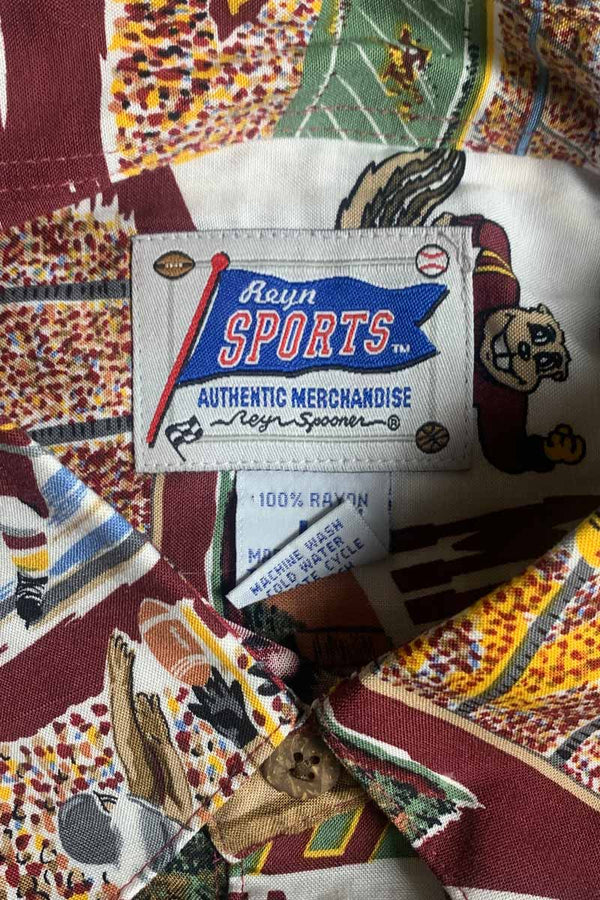 S/S MINNESOTA UNIVERSITY DESIGN RAYON HAWAIIAN SHIRT / BURGUNDY [SIZE: L USED]