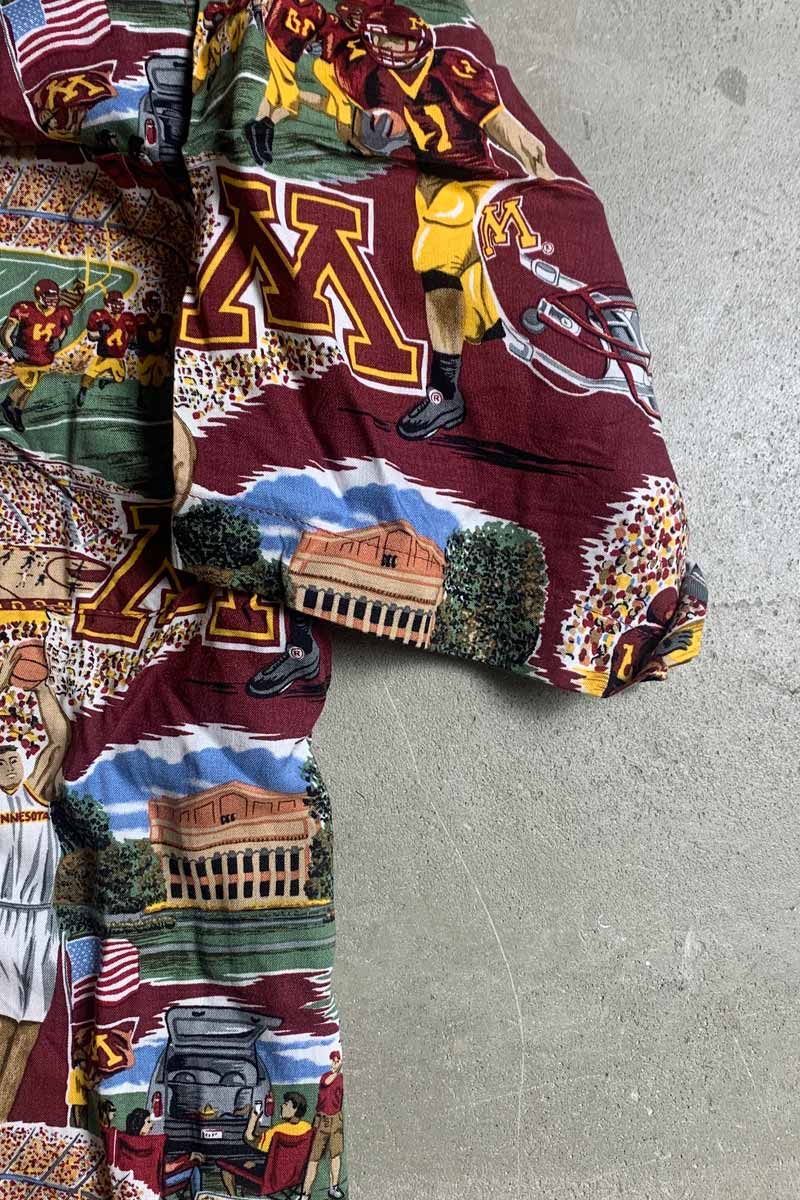 S/S MINNESOTA UNIVERSITY DESIGN RAYON HAWAIIAN SHIRT / BURGUNDY [SIZE: L USED]