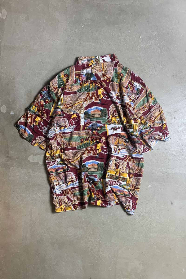 S/S MINNESOTA UNIVERSITY DESIGN RAYON HAWAIIAN SHIRT / BURGUNDY [SIZE: L USED]