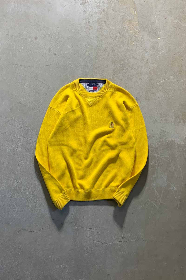 90'S COTTON KNIT SWEATER / YELLOW [SIZE: M USED]