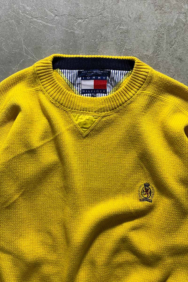 90'S COTTON KNIT SWEATER / YELLOW [SIZE: M USED]