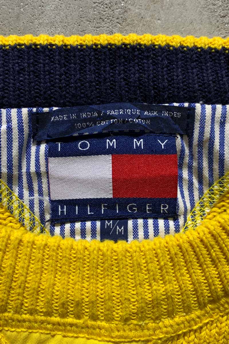 90'S COTTON KNIT SWEATER / YELLOW [SIZE: M USED]