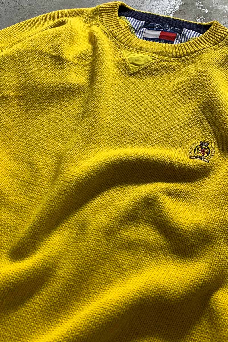 90'S COTTON KNIT SWEATER / YELLOW [SIZE: M USED]