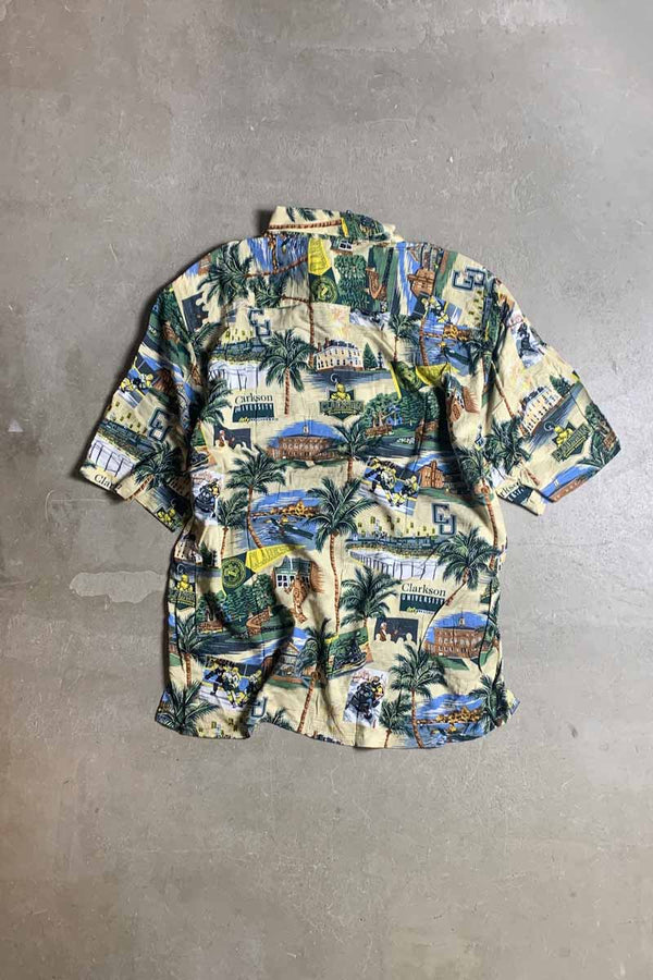 MADE IN HAWAII 90'S S/S CLARKSON DESIGN RAYON HAWAIIAN SHIRT / BEIGE [SIZE: M USED]