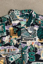 画像をギャラリービューアに読み込む, MADE IN USA 80-90&#39;S S/S MICHIGAN STATE COTTON HAWAIIAN SHIRT / BLACK [SIZE: M USED]
