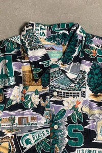 MADE IN USA 80-90'S S/S MICHIGAN STATE COTTON HAWAIIAN SHIRT / BLACK [SIZE: M USED]