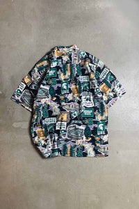 MADE IN USA 80-90'S S/S MICHIGAN STATE COTTON HAWAIIAN SHIRT / BLACK [SIZE: M USED]