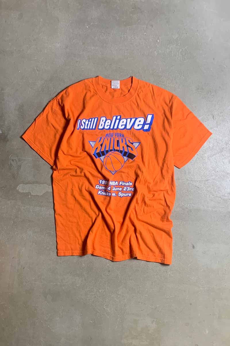 99'S S/S NBA NY KNINKS BRITISH AIR WAYS ADVERTISING T-SHIRT / ORANGE [SIZE: XL USED]