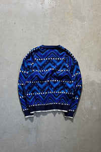 00'S DESIGN ACRYLIC KNIT SWEATER / BLUE [SIZE: L USED]