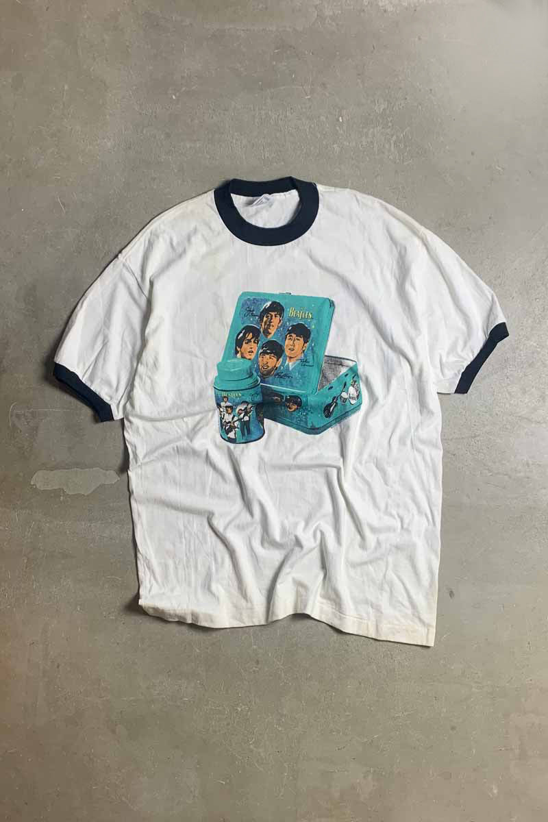 MADE IN USA 96'S THE BEATLES BAND RINGER T-SHIRT / WHITE / BLACK [SIZE: XL DEADSTOCK/NOS]