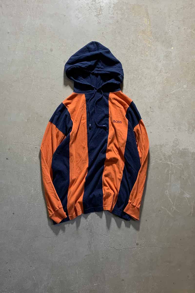 90'S L/S STRIPE HOODIE T-SHIRT / ORANGE [SIZE: XL USED]