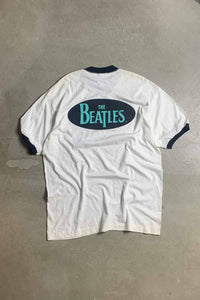 MADE IN USA 96'S THE BEATLES BAND RINGER T-SHIRT / WHITE / BLACK [SIZE: XL DEADSTOCK/NOS]