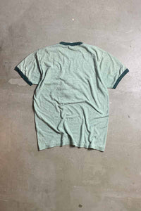 60-70'S S/S TIGER EMBROIDERY RINGER T-SHIRT / GREEN [SIZE: L USED]