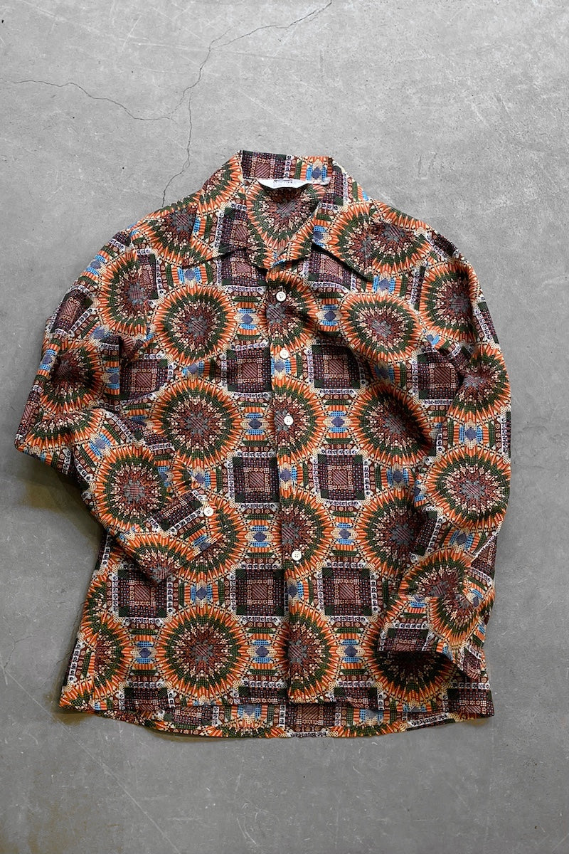 70'S L/S PRINT SHIRT / ORANGE [SIZE: M USED]
