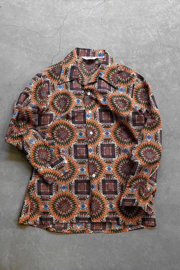 70'S L/S PRINT SHIRT / ORANGE [SIZE: M USED]