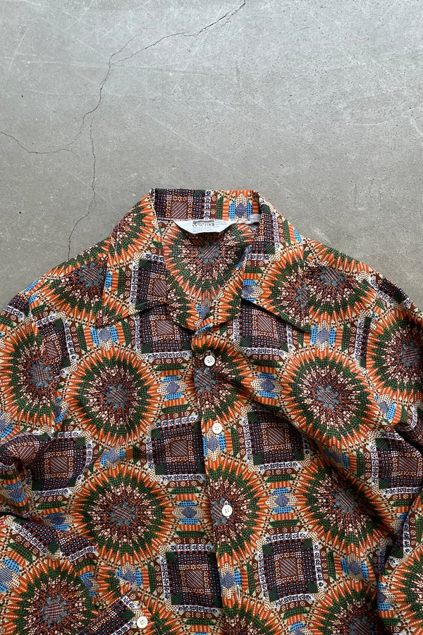 70'S L/S PRINT SHIRT / ORANGE [SIZE: M USED]
