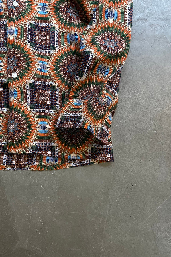 70'S L/S PRINT SHIRT / ORANGE [SIZE: M USED]