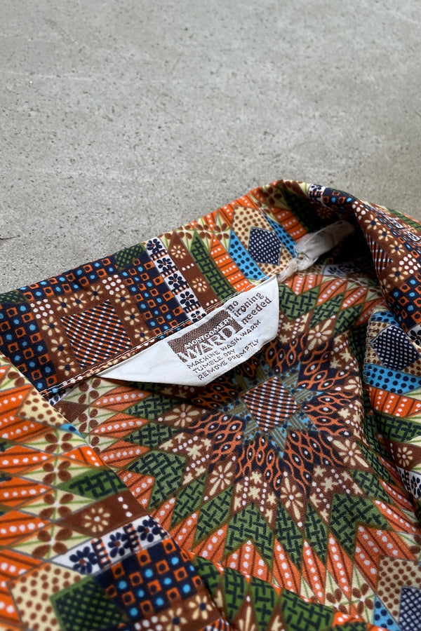 70'S L/S PRINT SHIRT / ORANGE [SIZE: M USED]