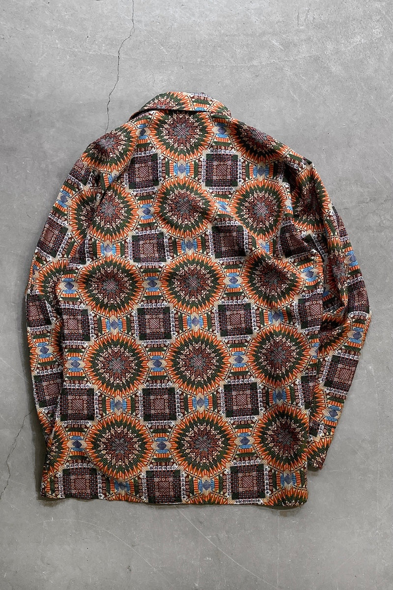 70'S L/S PRINT SHIRT / ORANGE [SIZE: M USED]
