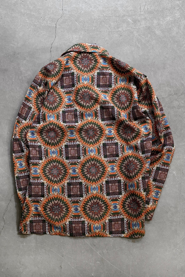 70'S L/S PRINT SHIRT / ORANGE [SIZE: M USED]