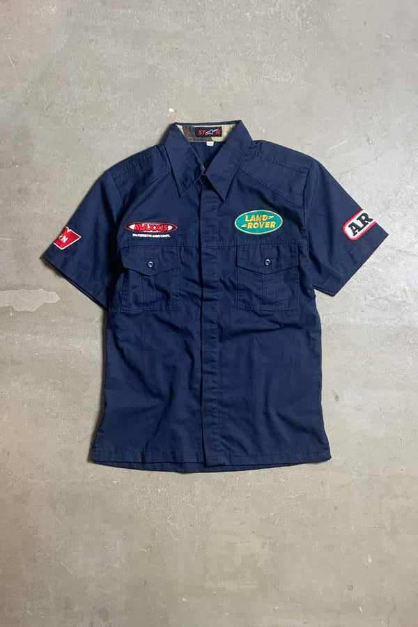 90's S/S LAND ROVER BADGE CUSTOM WORK SHIRT / NAVY [SIZE: XL (equivalent to M) USED]