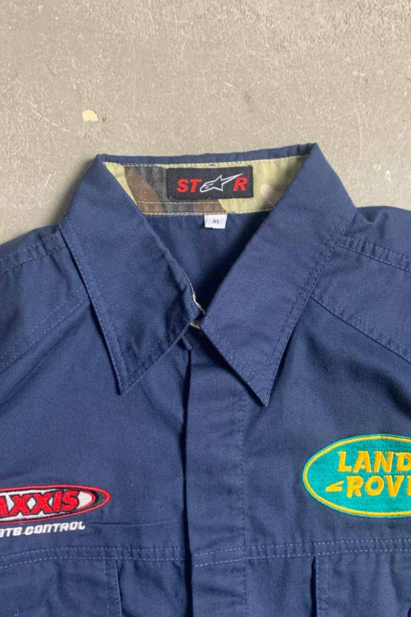90's S/S LAND ROVER BADGE CUSTOM WORK SHIRT / NAVY [SIZE: XL (equivalent to M) USED]
