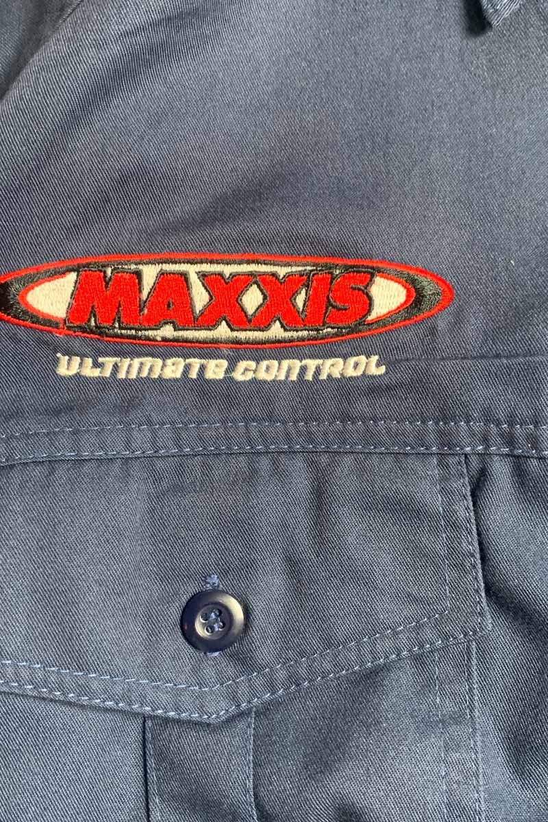 90's S/S LAND ROVER BADGE CUSTOM WORK SHIRT / NAVY [SIZE: XL (equivalent to M) USED]