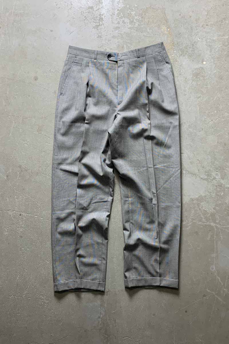 GLEN CHECK TUCK SLACKS PANTS / GRAY [SIZE: W30L30相当 USED]