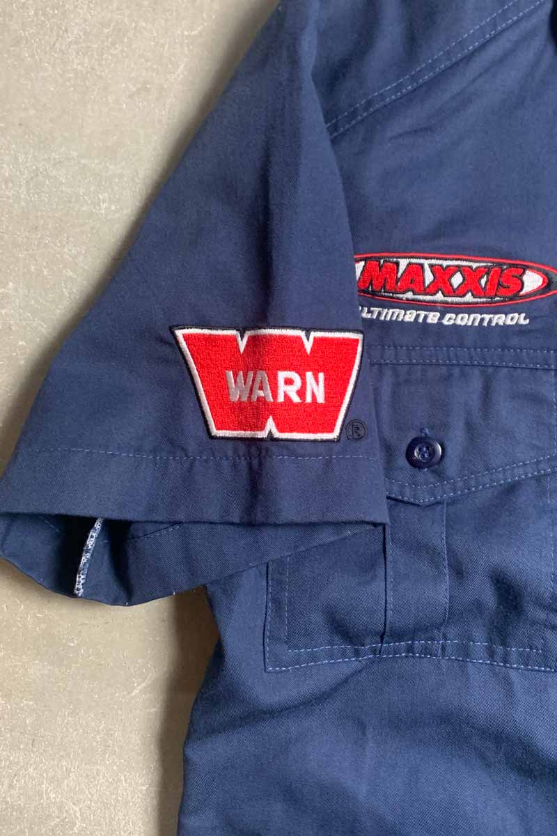 90's S/S LAND ROVER BADGE CUSTOM WORK SHIRT / NAVY [SIZE: XL (equivalent to M) USED]