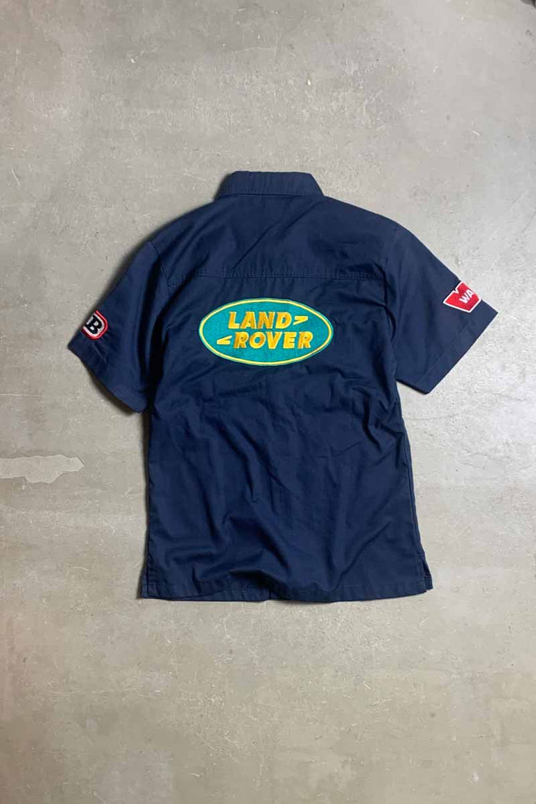 90'S S/S LAND ROVER BADGE CUSTOM WORK SHIRT / NAVY [SIZE: XL(M相当) USED]