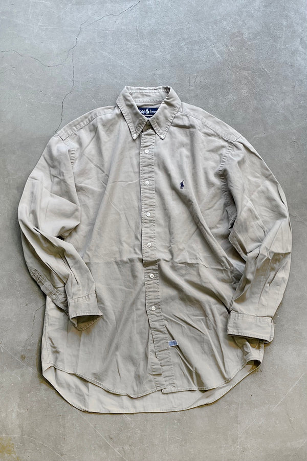 90'S L/S BD COTTON SHIRT / BEIGE [SIZE: M USED]