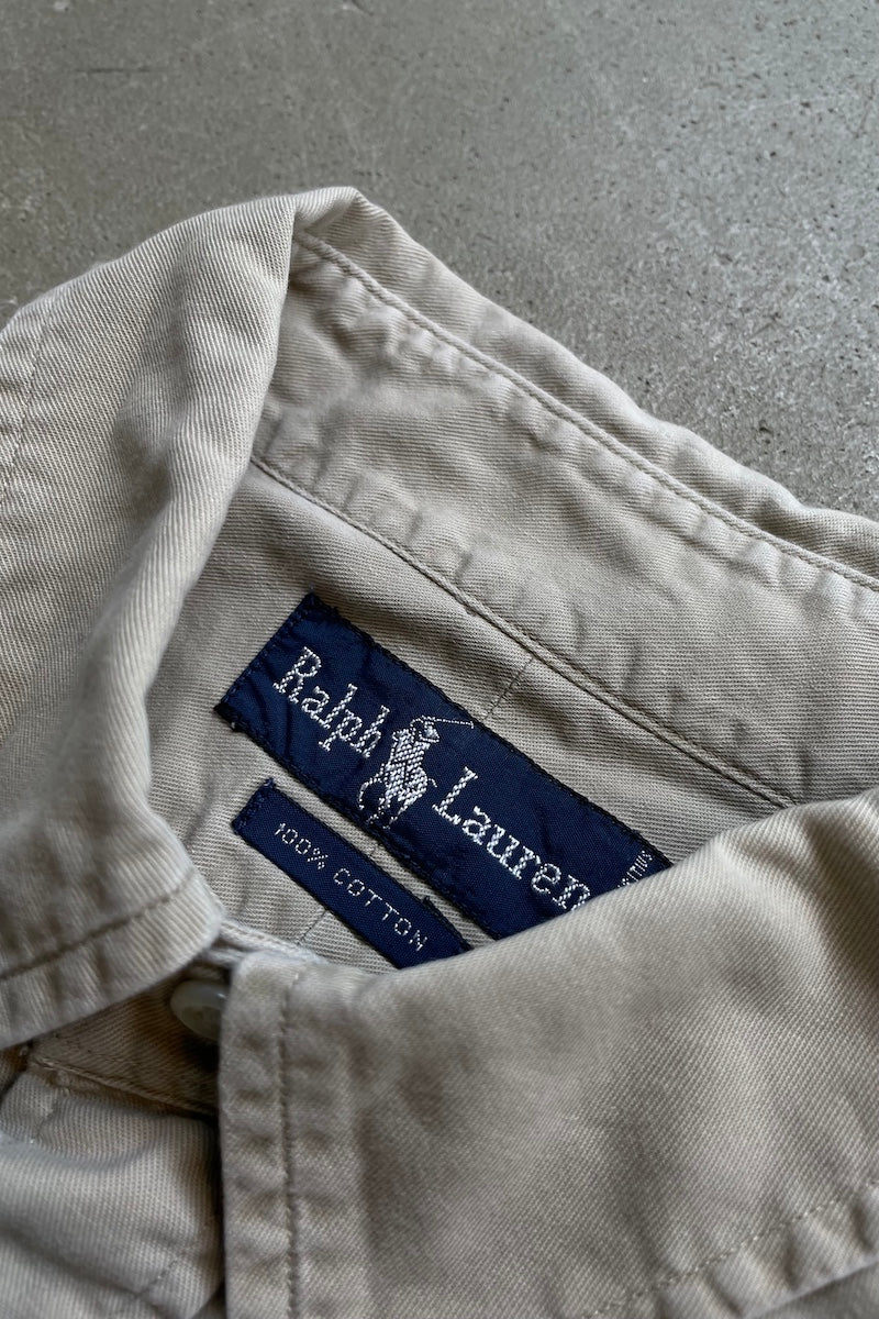 90'S L/S BD COTTON SHIRT / BEIGE [SIZE: M USED]