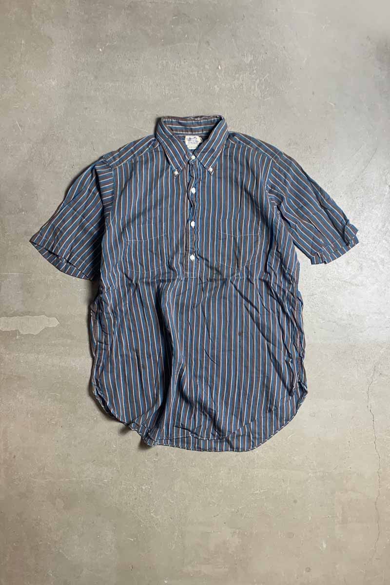 MADE IN USA 80'S S/S B.D STRIPE POLO SHIRT / BROWN [SIZE: L USED]