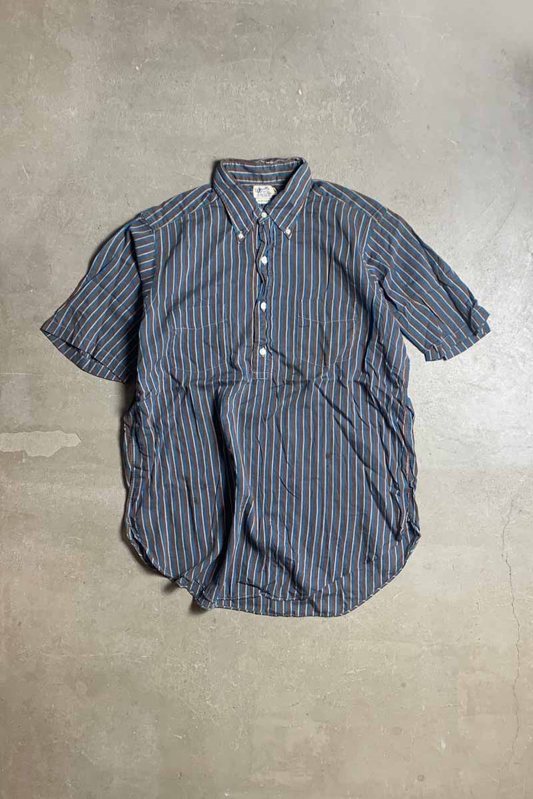 MADE IN USA 80'S S/S B.D STRIPE POLO SHIRT / BROWN [SIZE: L USED]