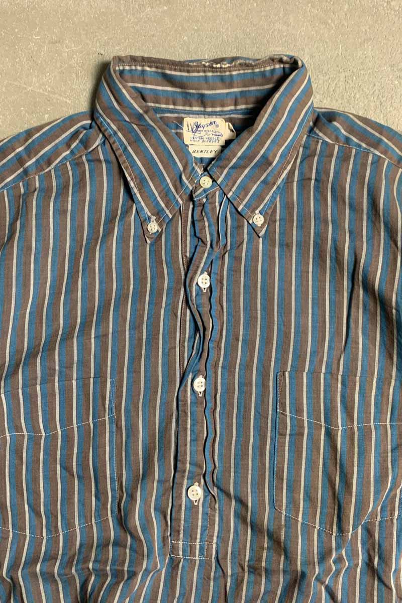 MADE IN USA 80'S S/S B.D STRIPE POLO SHIRT / BROWN [SIZE: L USED]