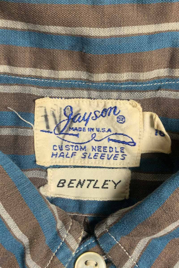 MADE IN USA 80'S S/S B.D STRIPE POLO SHIRT / BROWN [SIZE: L USED]