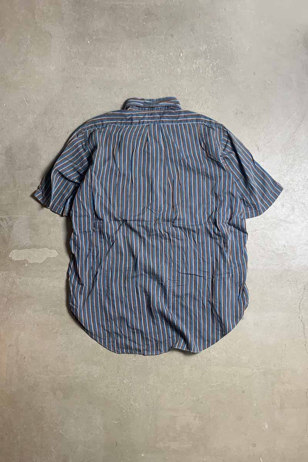MADE IN USA 80'S S/S B.D STRIPE POLO SHIRT / BROWN [SIZE: L USED]