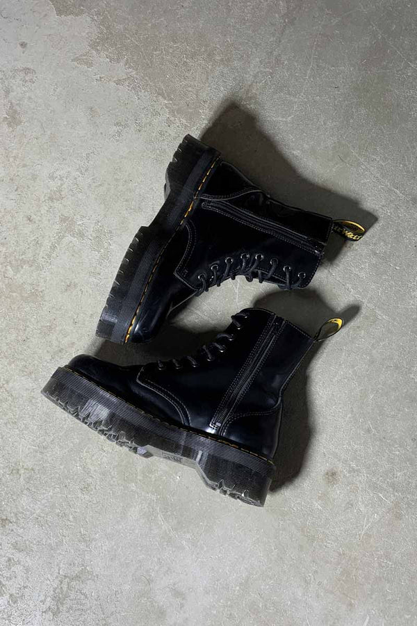 SIDE-ZIP 8-HOLE LEATHER BOOTS / BLACK [SIZE: US9.0 (equivalent to 27.0cm) USED]