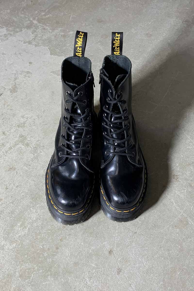 SIDE-ZIP 8-HOLE LEATHER BOOTS / BLACK [SIZE: US9.0 (equivalent to 27.0cm) USED]