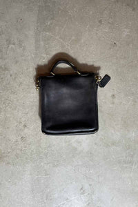 MADE IN USA 90'S MEDIUM TURN LOCK LEATHER SHOULDER BAG / BLACK [SIZE: ONE SIZE USED]