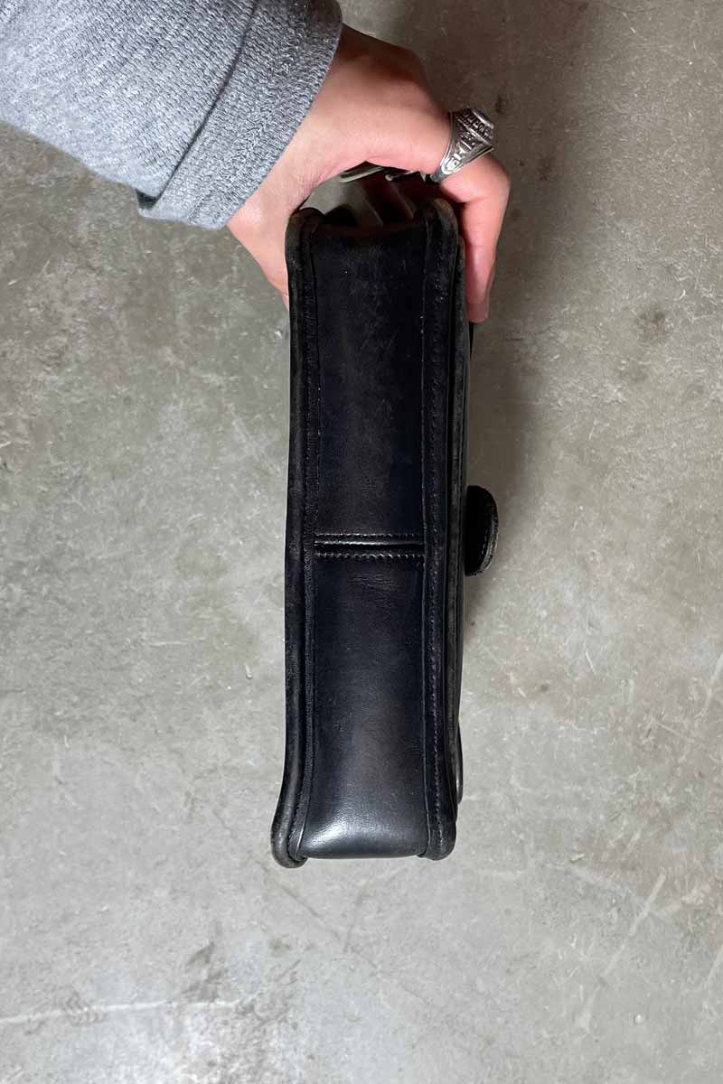 MADE IN USA 90'S MEDIUM TURN LOCK LEATHER SHOULDER BAG / BLACK [SIZE: ONE SIZE USED]