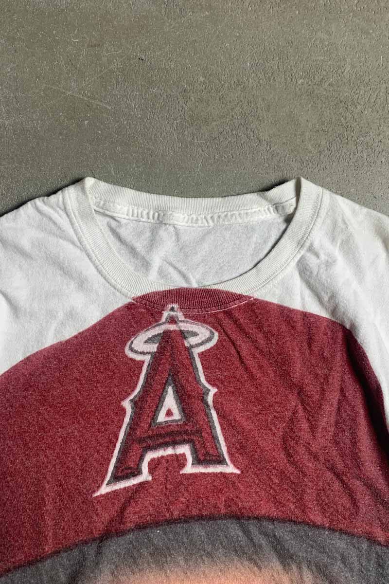 S/S MIKE TROUT LA ANGELS HEAD ALL OVER PRINT T-SHIRT / WHITE [SIZE: XL USED]