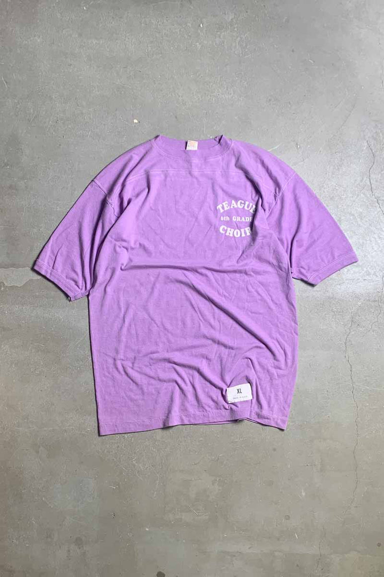 MADE IN USA 70-80'S S/S TEAGUE CHOIR PRINT T-SHIRT / PURPLE [SIZE: XL USED]