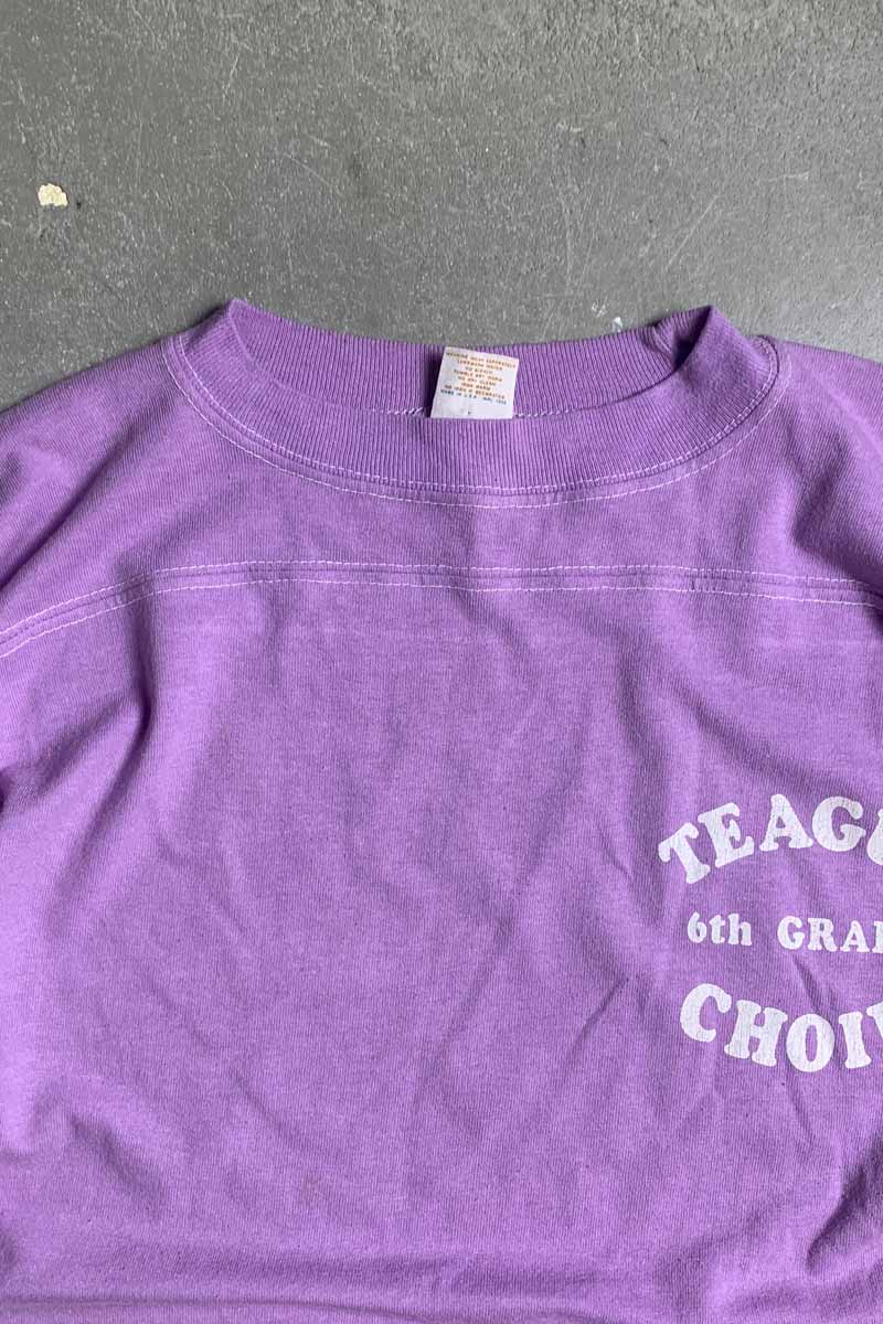 MADE IN USA 70-80'S S/S TEAGUE CHOIR PRINT T-SHIRT / PURPLE [SIZE: XL USED]